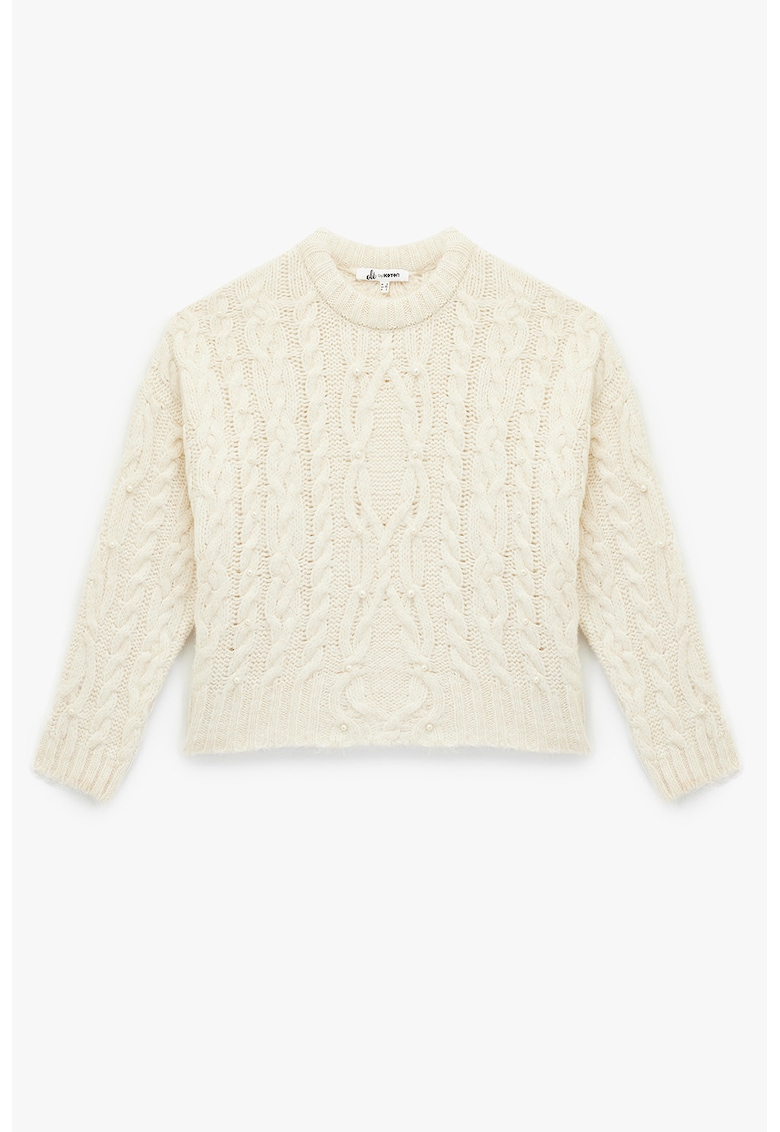Pulover crop cu decolteu la baza gatului - Crem