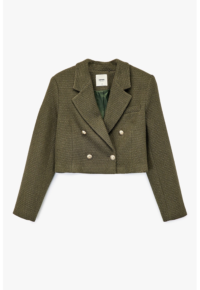 Sacou crop cu design doua randuri de nasturi - Verde inchis