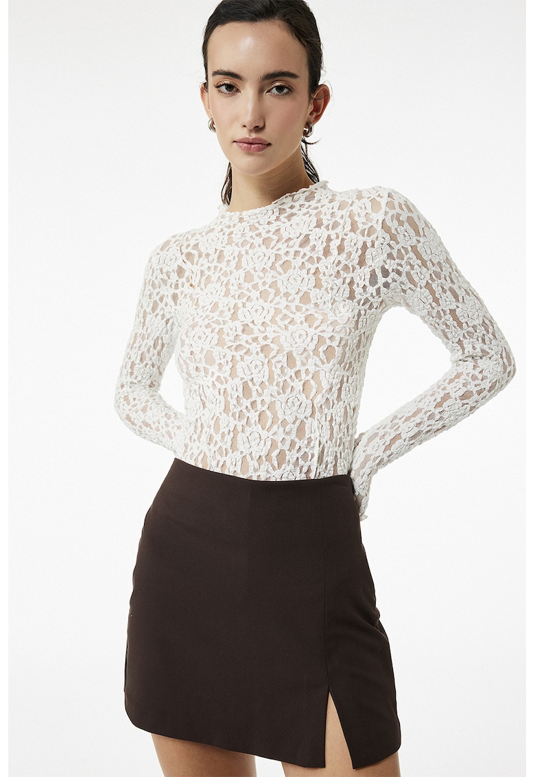 Bluza crop din amestec de bumbac - Alb murdar/Transparent