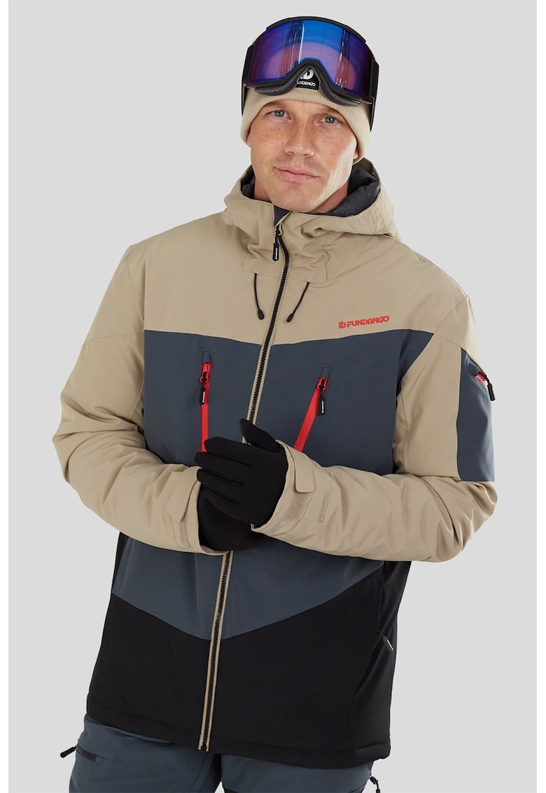 Jacheta cu model colorblock - pentru schi Privet Allmountain - Negru/Albastru prafuit/Maro nisip