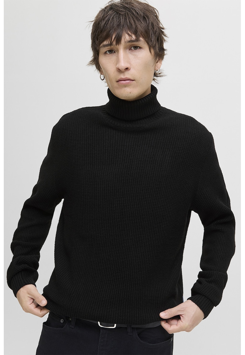 Pulover cu guler inalt si model uni - Negru