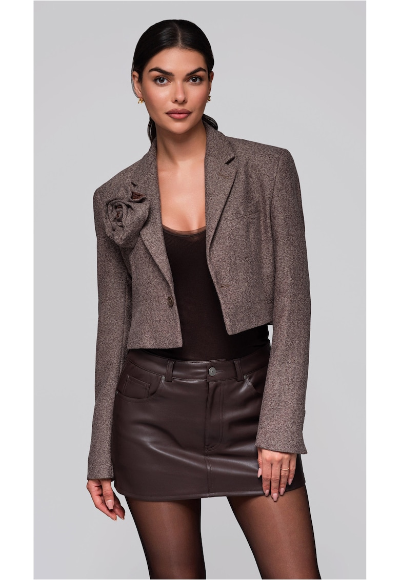 Sacou scurt elegant cu floare cusuta  LW-BLZB-0100 - Maro