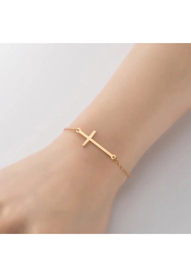 Bratara aurie - din otel inoxidabil - suflata cu aur 18k - cu cruciulita - Jarleif C5