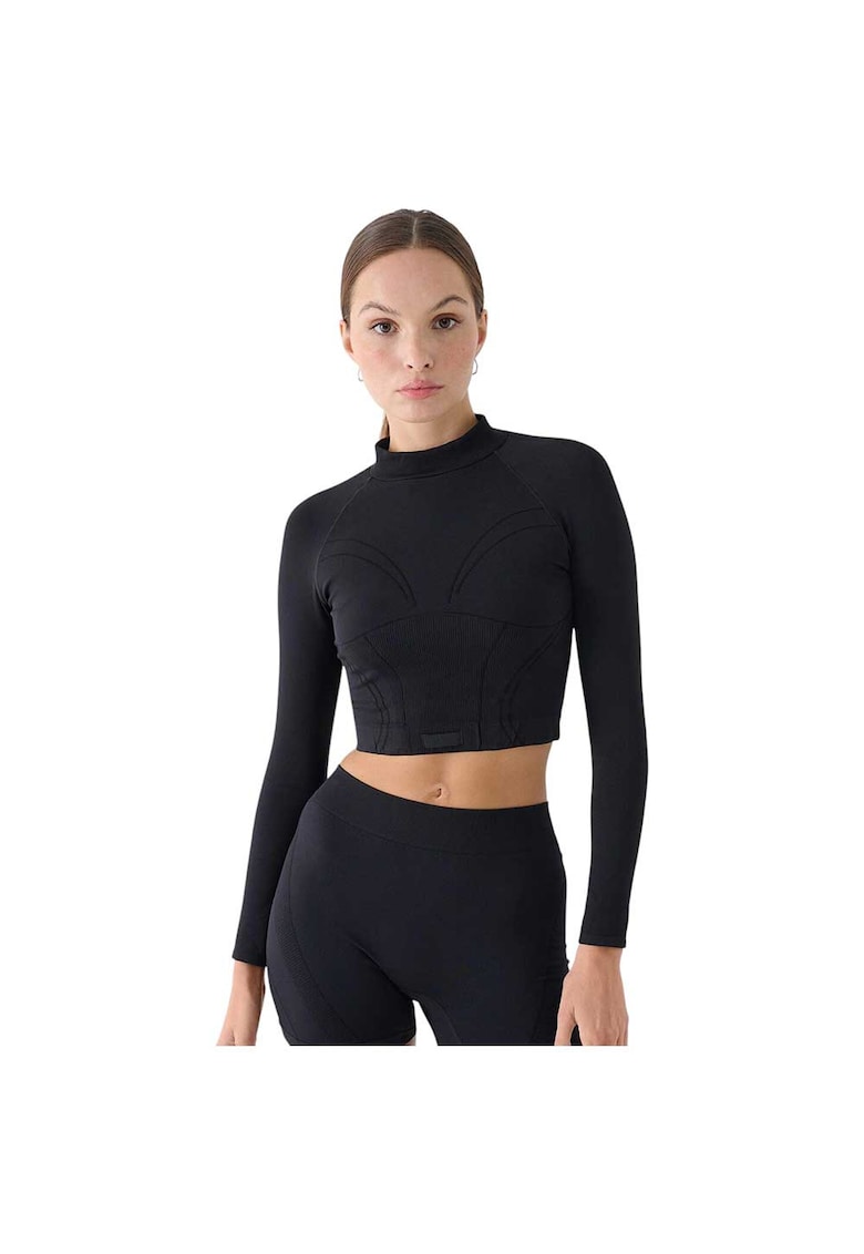 Bluza sport  maneca lunga - croiala slim - guler ridicat - negru - poliamida -