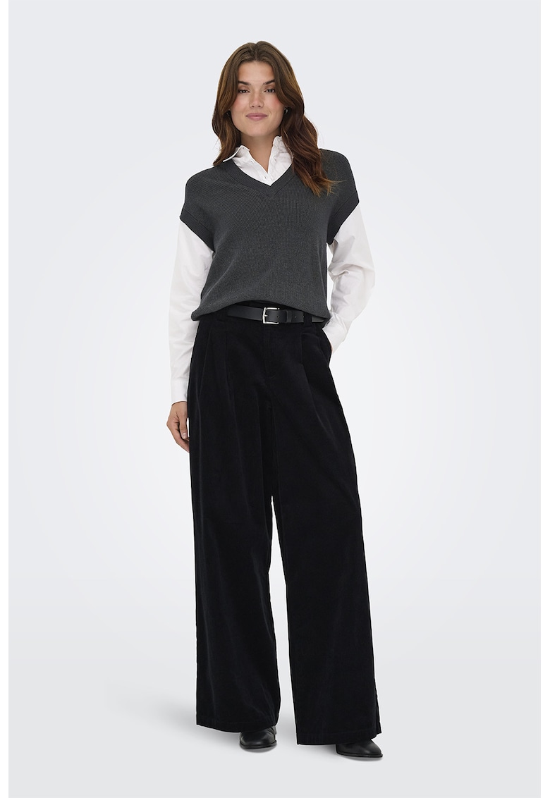 Pantaloni din reiat cu pliuri inversate - Negru