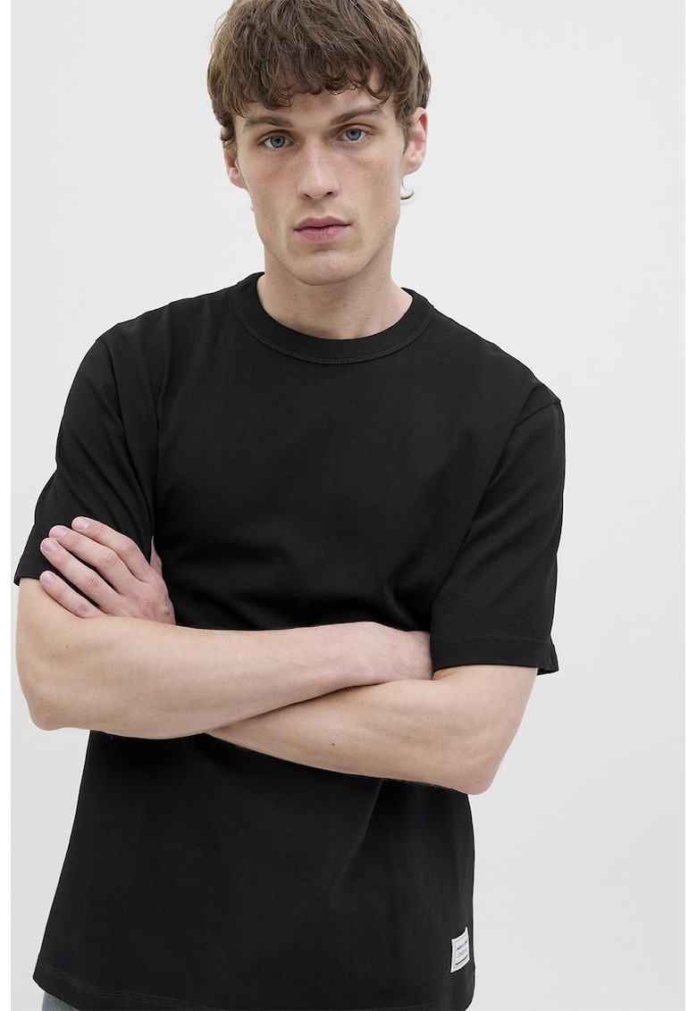 Tricou de bumbac cu decolteu la baza gatului - Negru