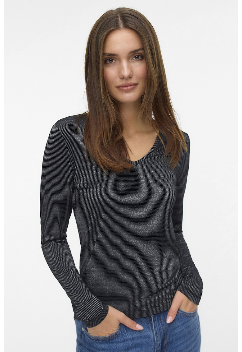 Bluza slim fit cu insertii stralucitoare - Negru/Argintiu