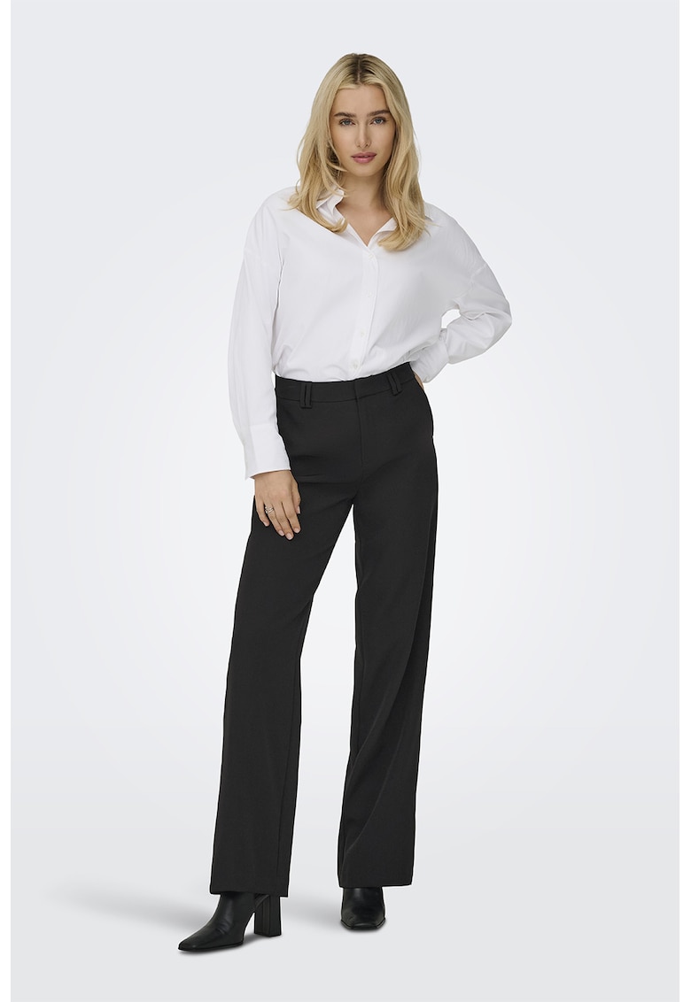 Pantaloni uni cu talie inalta - Negru