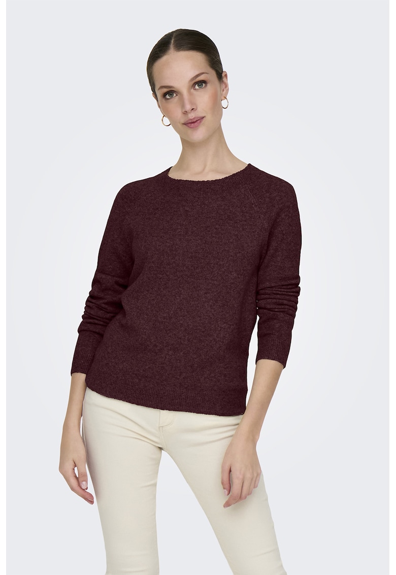 Pulover tricotat fin cu maneci raglan - Rosu inchis