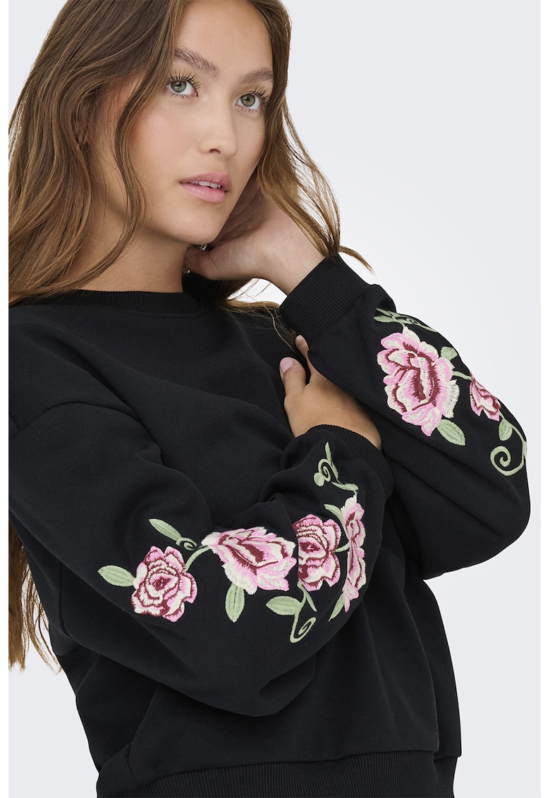 Bluza de trening cu imprimeu floral - Negru