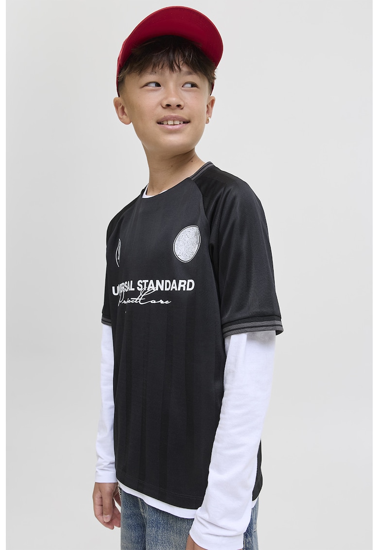 Tricou regular fit cu model text - Negru