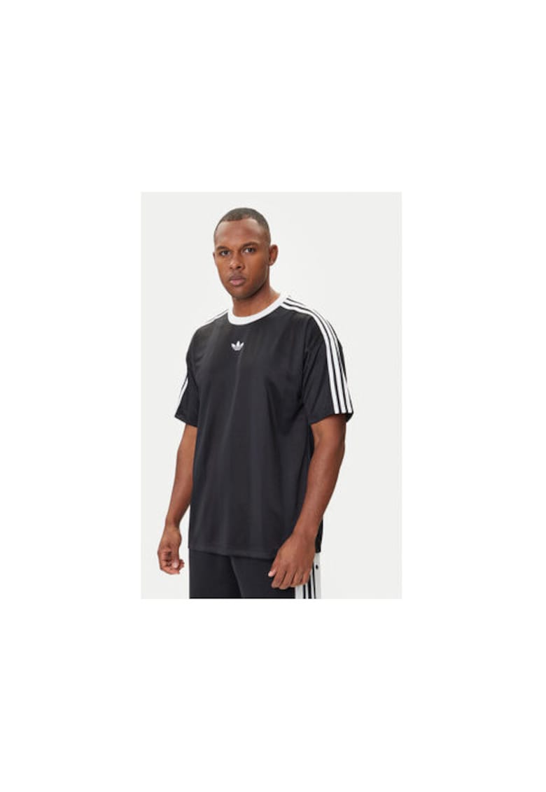 Tricou regular fit cu logo pe piept si dungi contrastante - 486794 - Negru