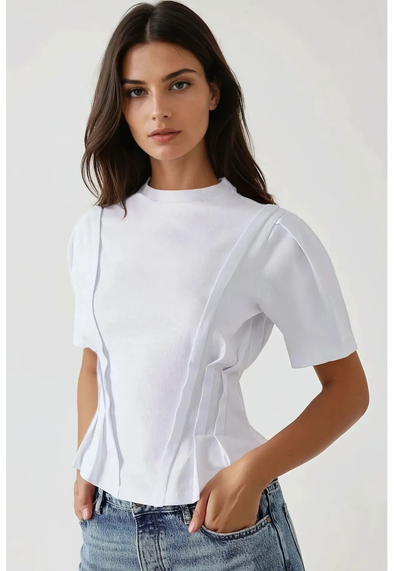 Tricou dama  jerseu - decolteu rotund - alb