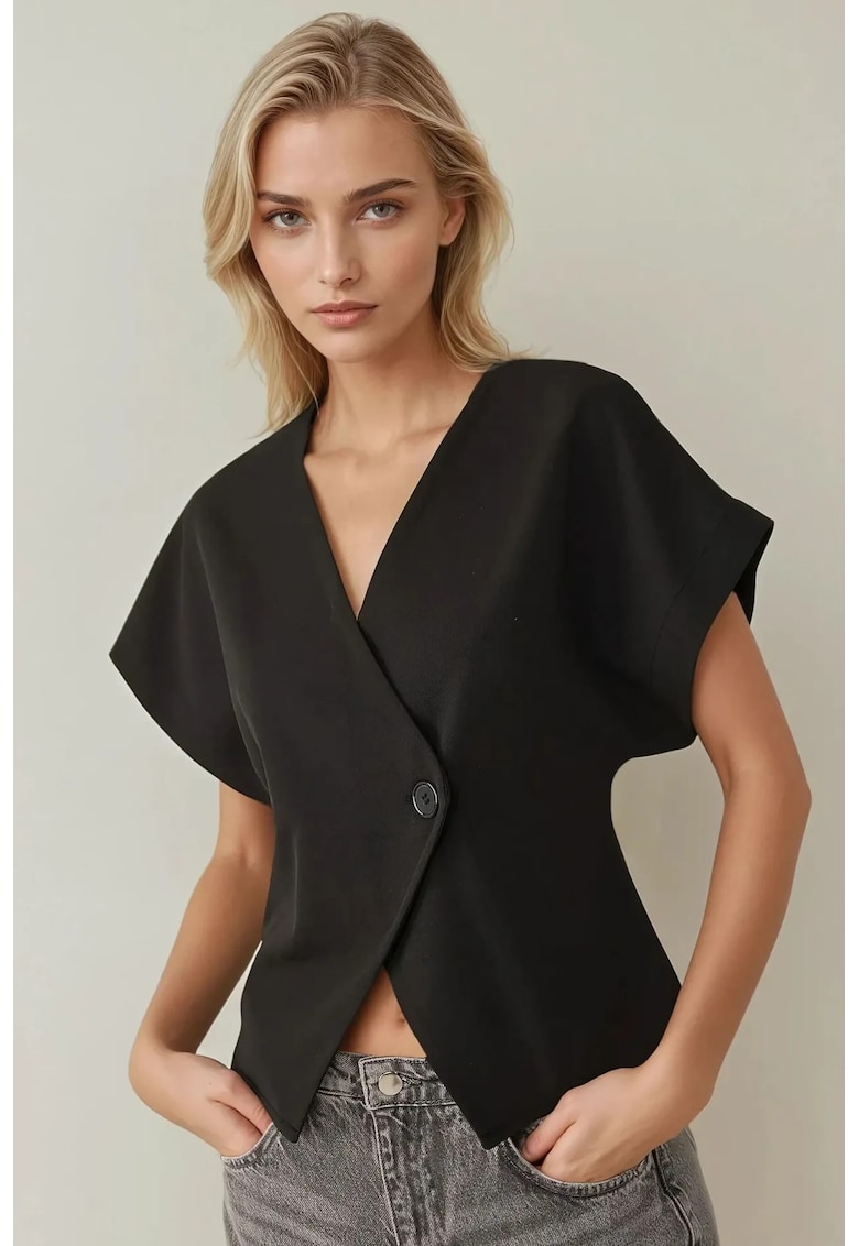 Bluza pentru dama -  cu decolteu in V - bumbac - negru