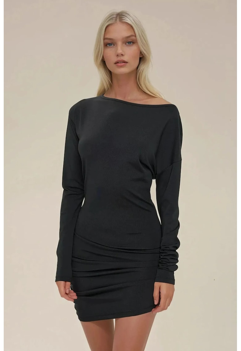 Rochie mini mulata -  decolteu tip barca - negru - jerseu