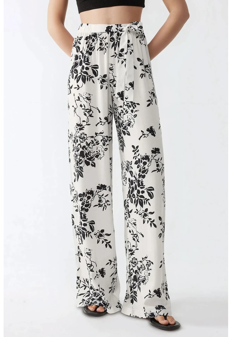 Pantaloni dama -  cu imprimeu - talie elastica - multicolor - textil