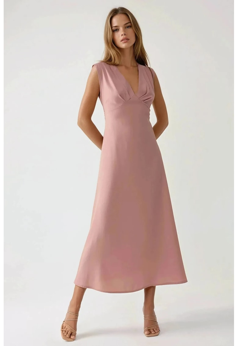 Rochie midi  moale la atingere - decolteu - roz