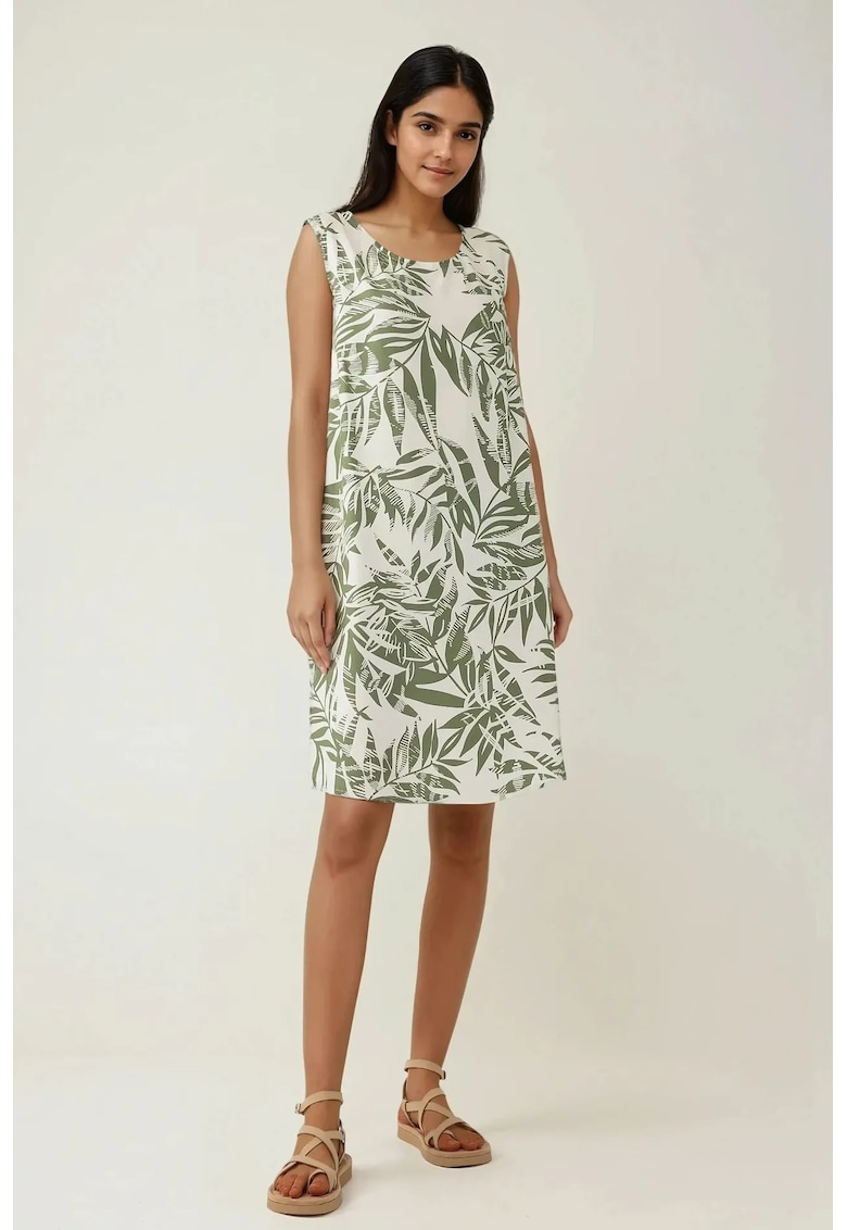 Rochie mini  croiala in A - imprimeu floral - verde - textil