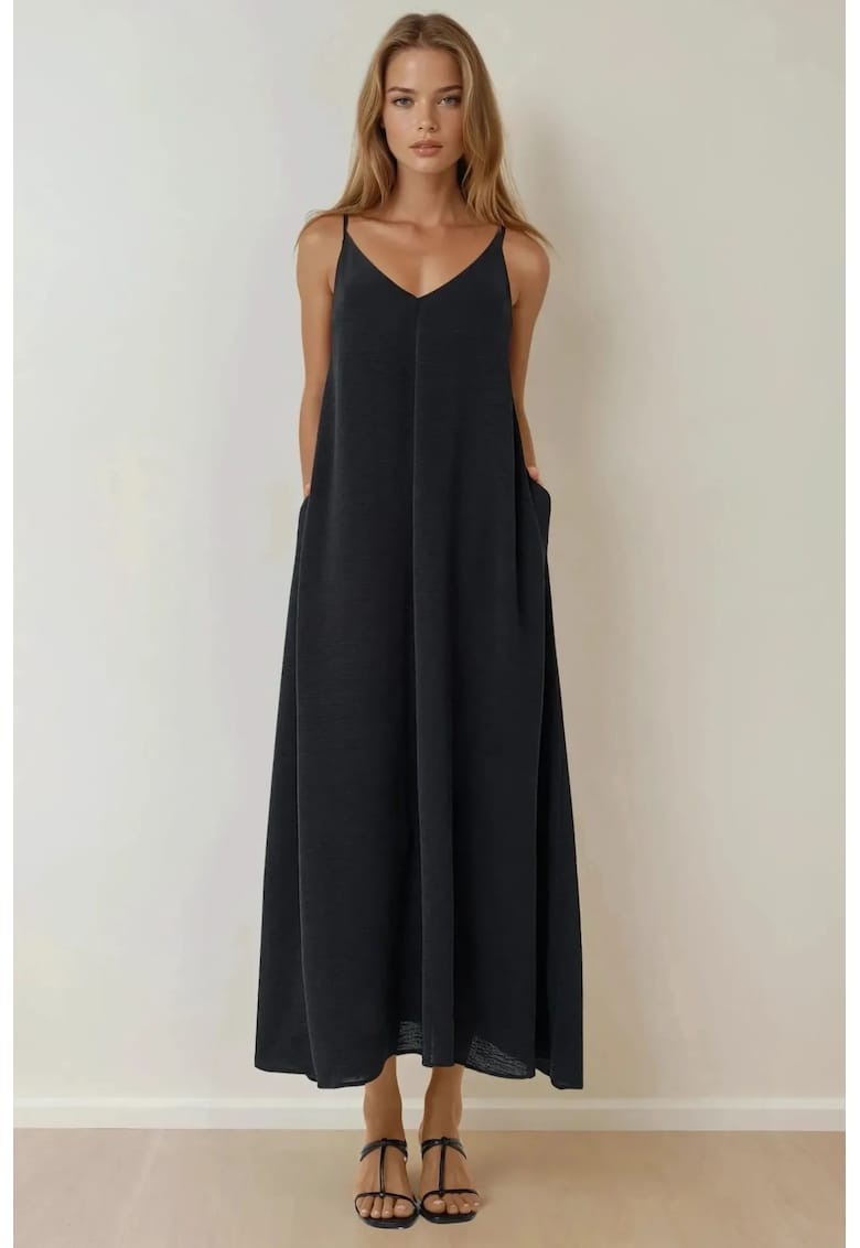 Rochie maxi -  A-line - negru - textil