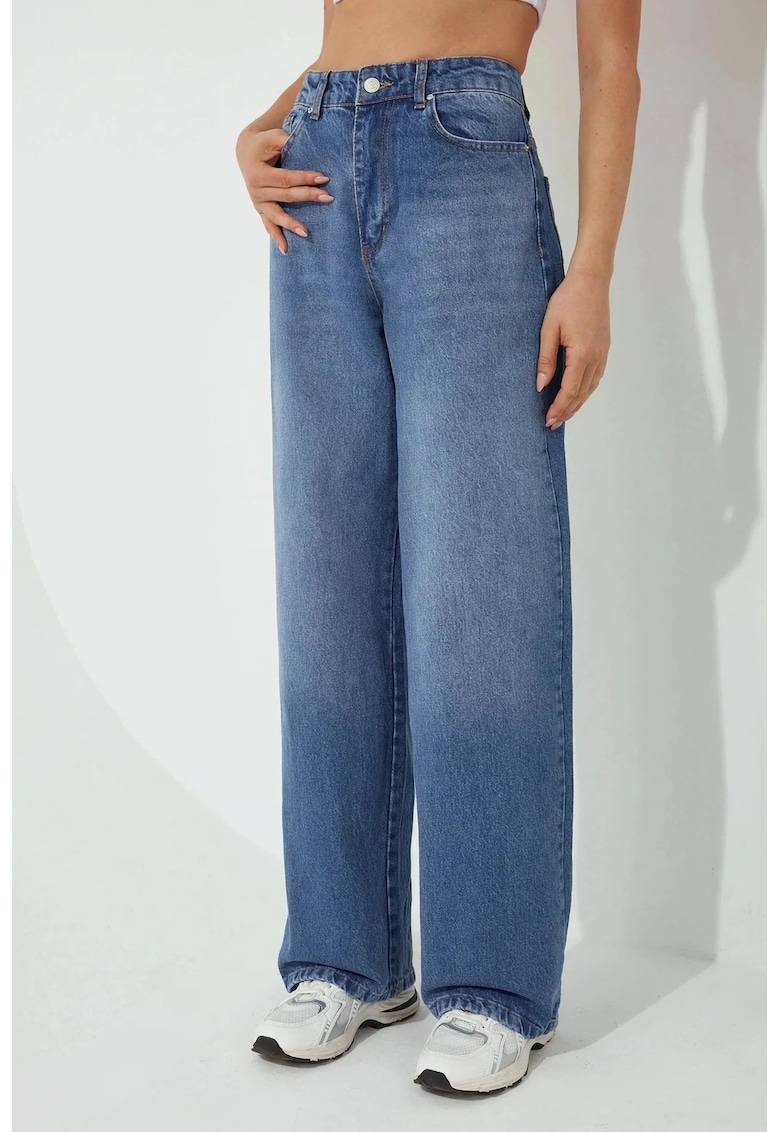 Blugi dama  denim - croiala larga - talie normala - lungime lunga - albastru