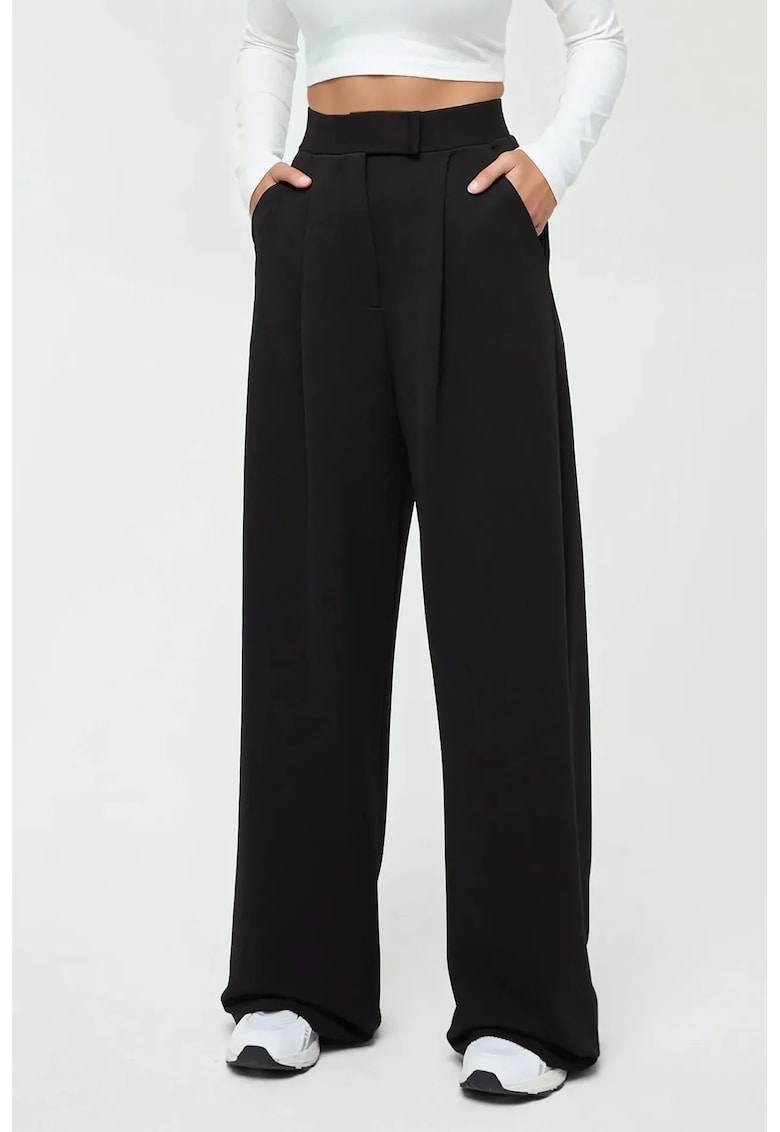 Pantaloni dama -  textil - talie inalta - negru