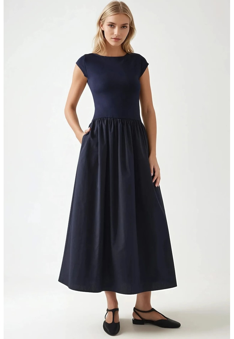 Rochie midi -  albastru - material usor - design elegant