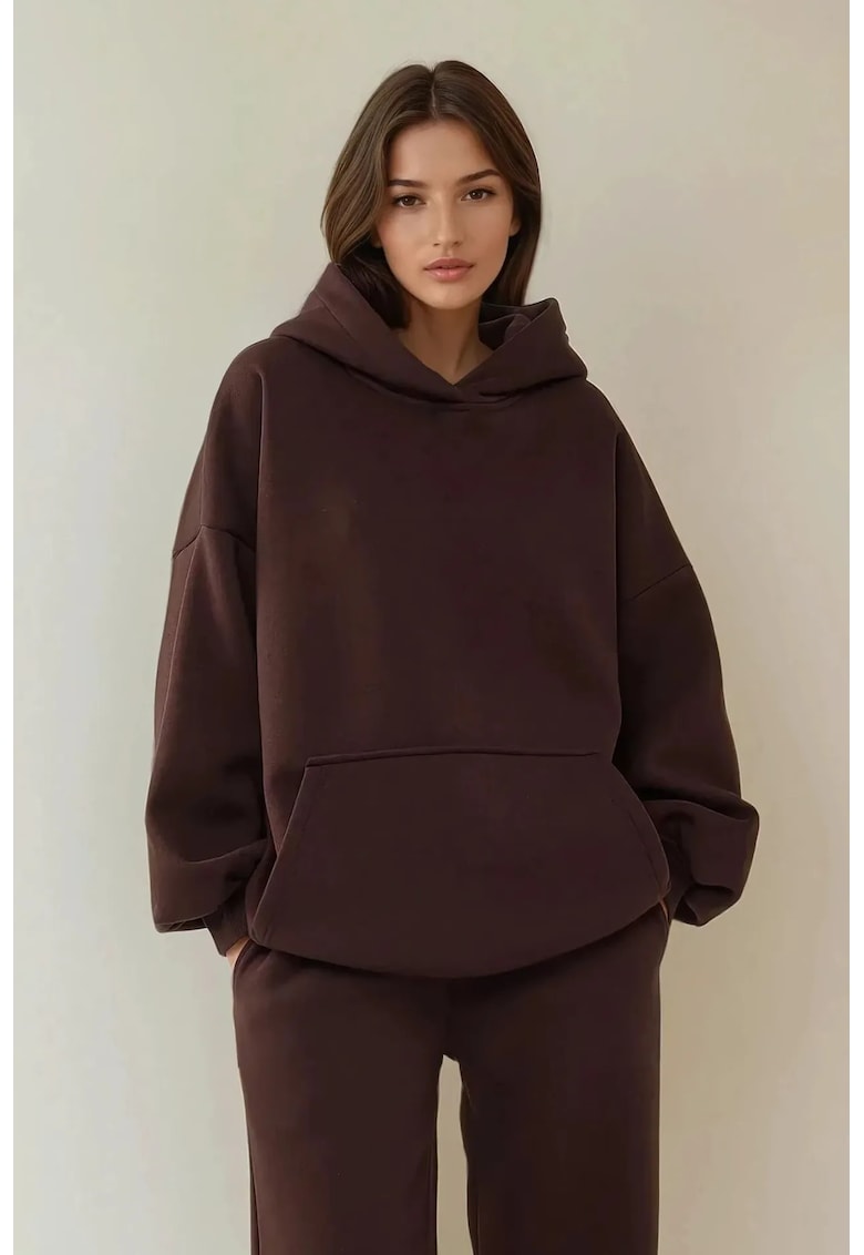 Hanorac dama -  tricotat - guler rotund - croiala lejera - maro - textil