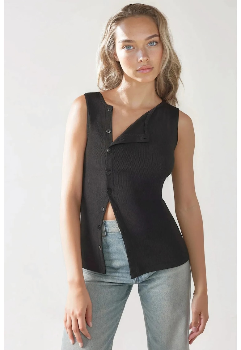 Top dama -  texturat - slim fit - negru - jerseu