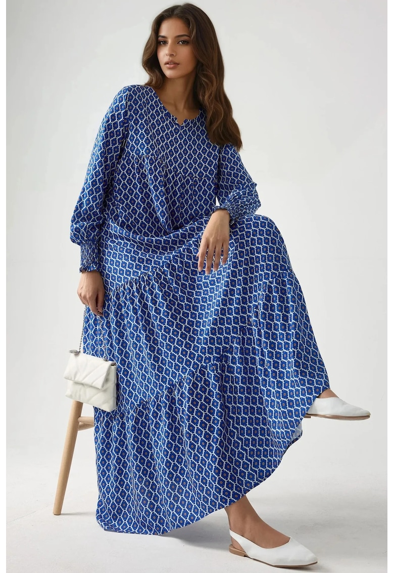 Rochie maxi  imprimeu - albastra - viscoza