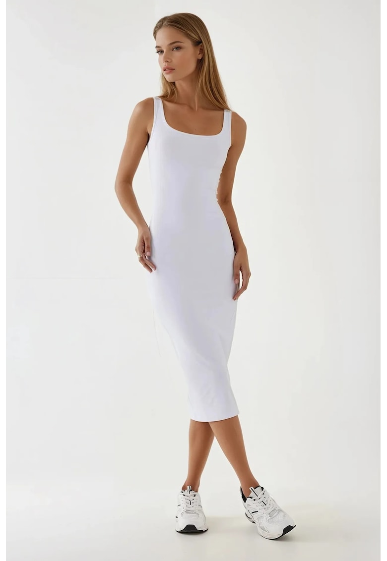 Rochie midi -  texturata - mulata - Alb - jerseu