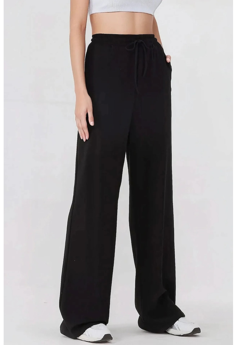 Pantaloni sport dama -  talie elastica - croiala larga - negru - textil