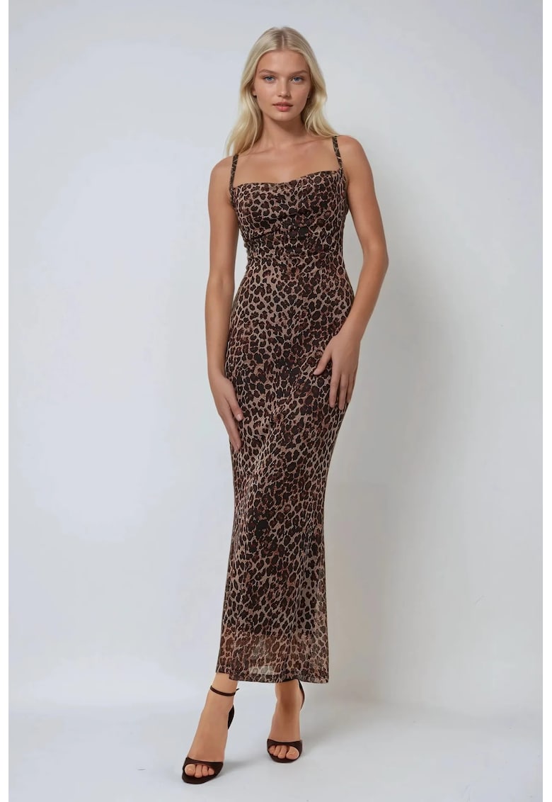 Rochie  imprimeu leopard - tul - maro