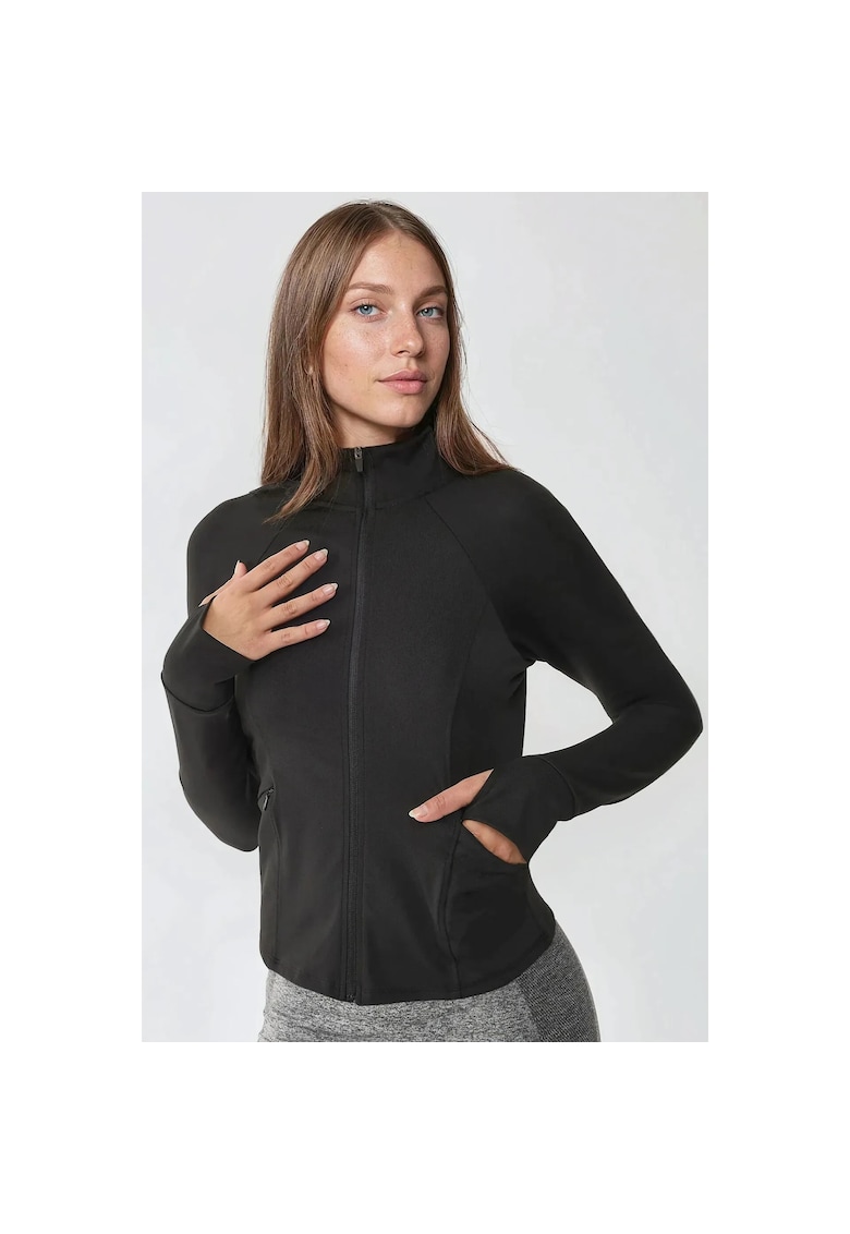 Bluza sport  tricotat - guler inalt - negru - textil