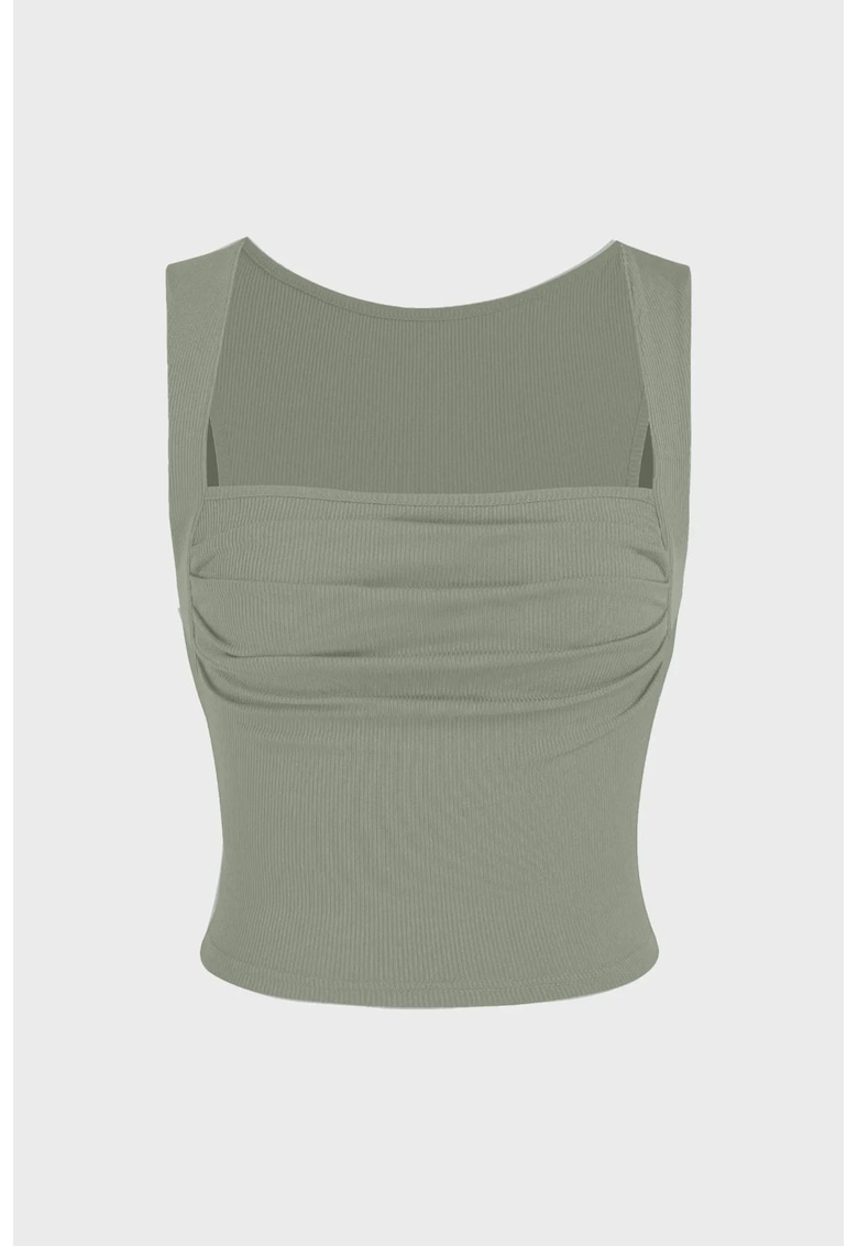 Bluza dama -  cu decolteu patrat si pliuri - verde - poliester