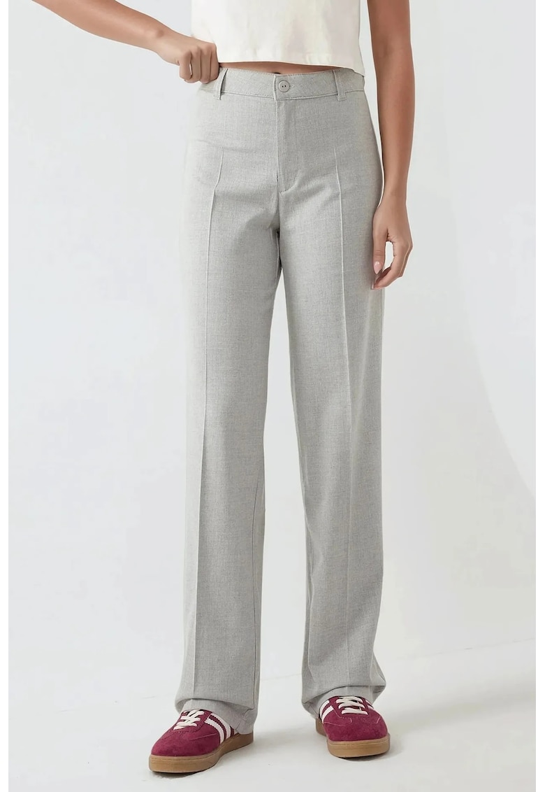 Pantaloni eleganti pentru dama -  drepti - talie inalta - poliester/viscoza/elastan - gri