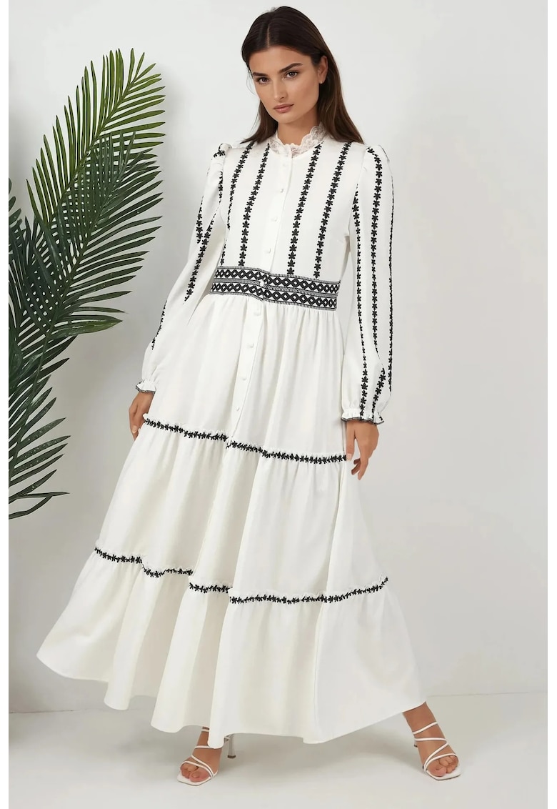 Rochie maxi -  imprimeu floral - alb - material gros