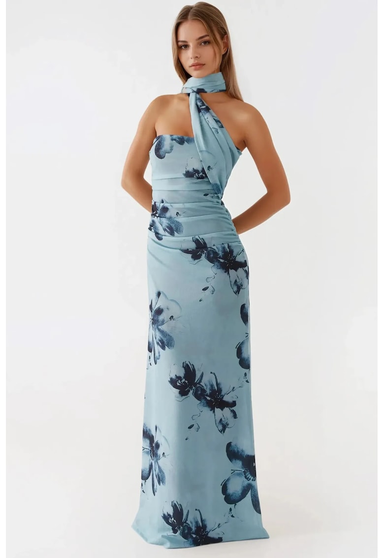 Rochie maxi -  mulata - fara bretele - albastra - tul