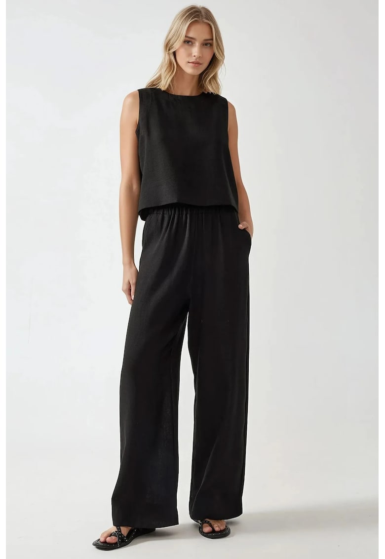 Compleu dama -  bluza - pantaloni largi - negru - poliester