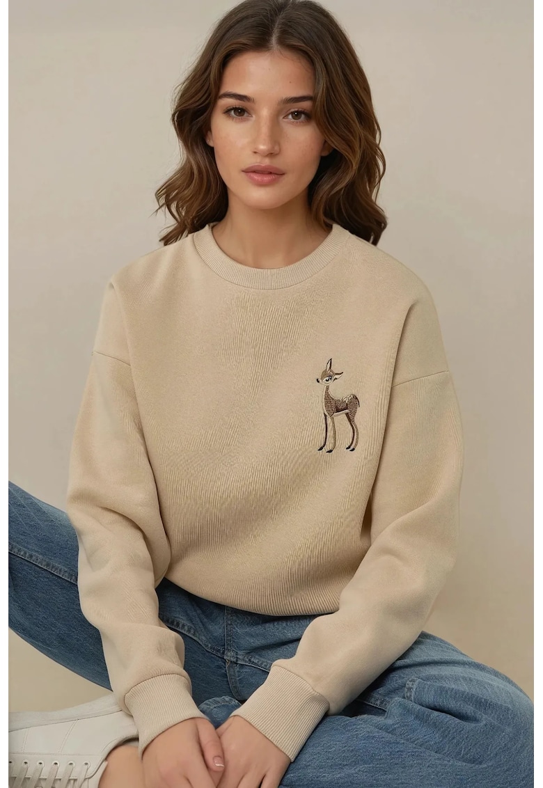 Hanorac dama  Comfort - model animal - bej - bumbac