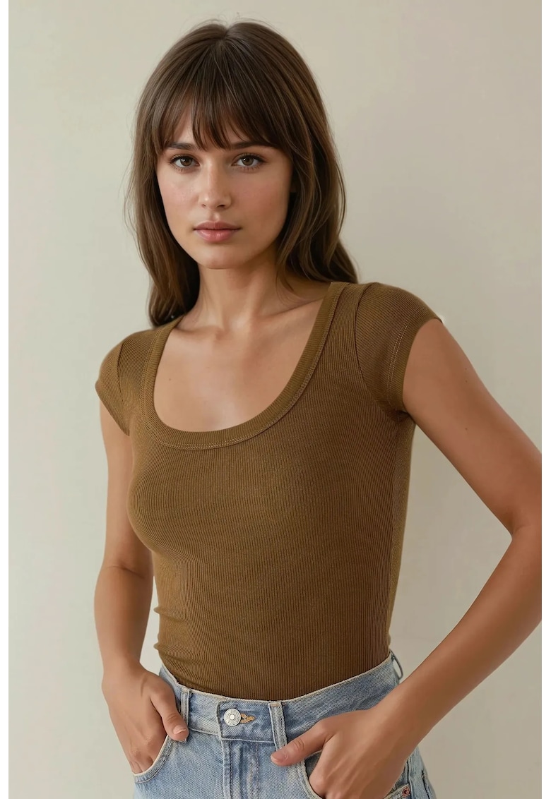 Tricou dama -  bumbac/elastan/modal - slim fit - maro