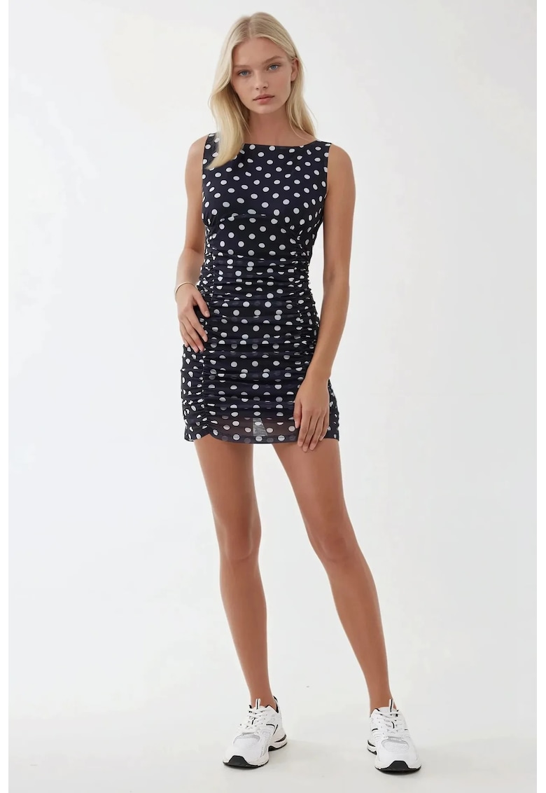 Rochie mini -  mulata - imprimeu cu buline - albastru - tul