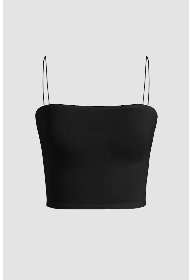 Top scurt dama -  guler patrat - negru - poliester