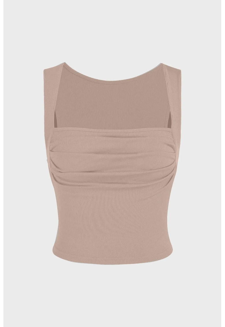 Bluza dama -  decolteu patrat - pliuri - Maro