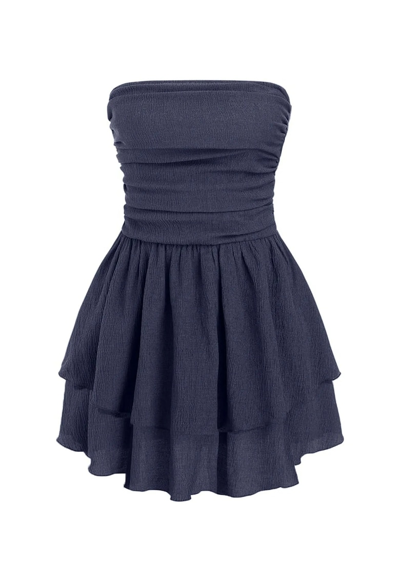 Rochie mini -  texturata - cu volane - albastra - jerseu - Albastru mdwqfarin