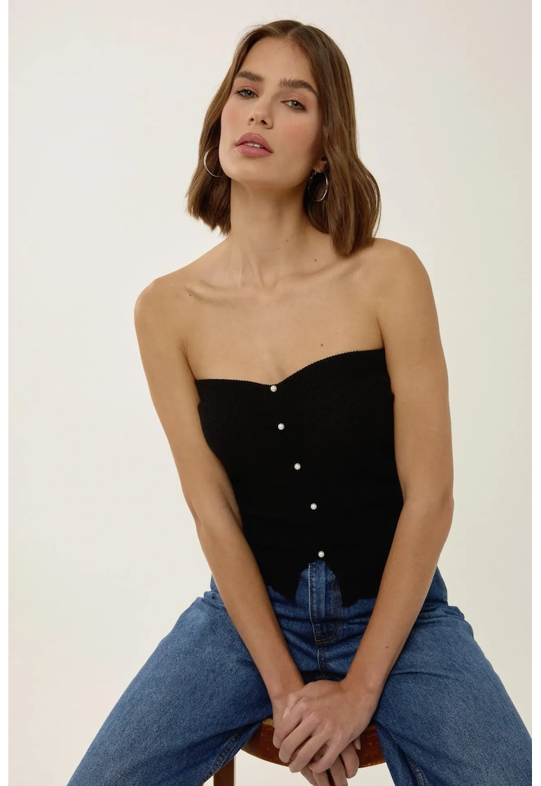 Top tricotat fara bretele -  slim fit - negru - acril
