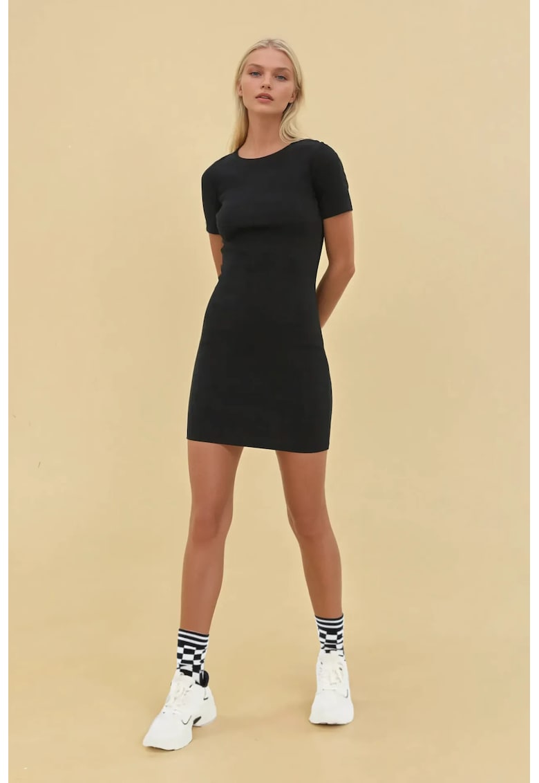 Rochie mini -  mulata - maneca scurta - negru - jerseu