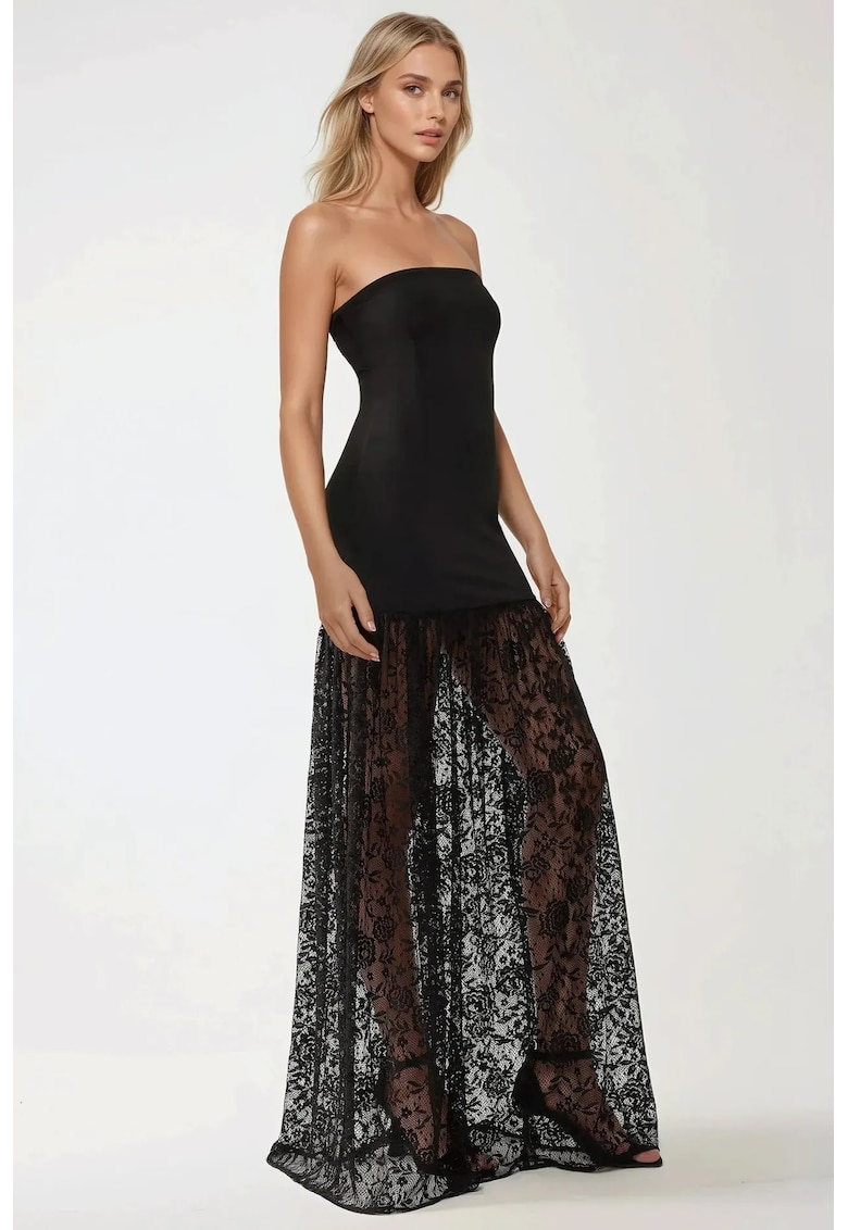 Rochie maxi -  mulata - detalii din dantela - neagra - textil