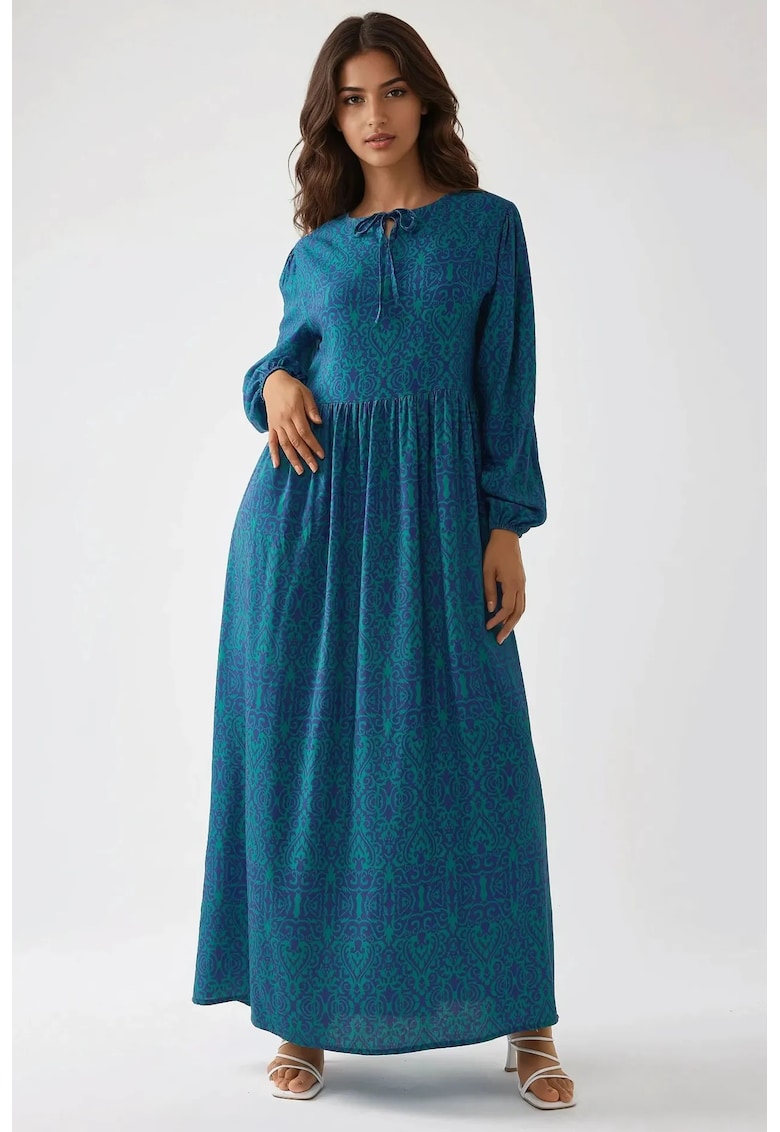 Rochie A -  imprimeu - guler rotund - textil