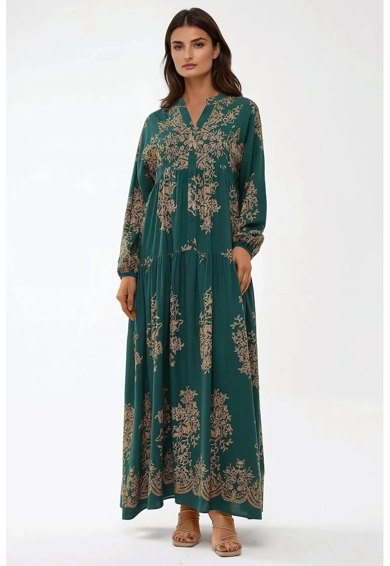 Rochie maxi -  maneca lunga - verde - viscoza