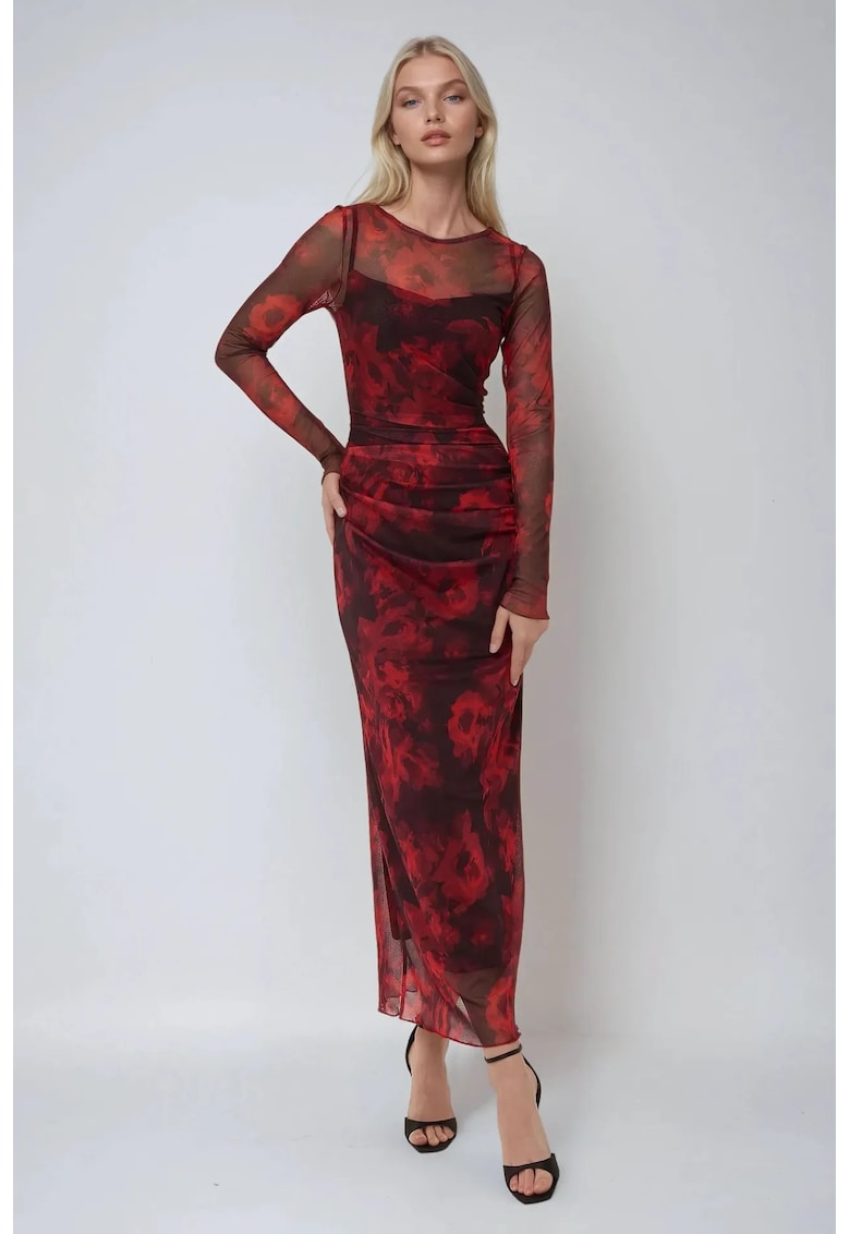 Rochie maxi mulata  imprimeu - rosu - jerseu